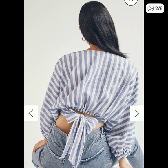 Anthropologie Dolan V Neck Blue and White Striped Blouse - Picture 6 of 8